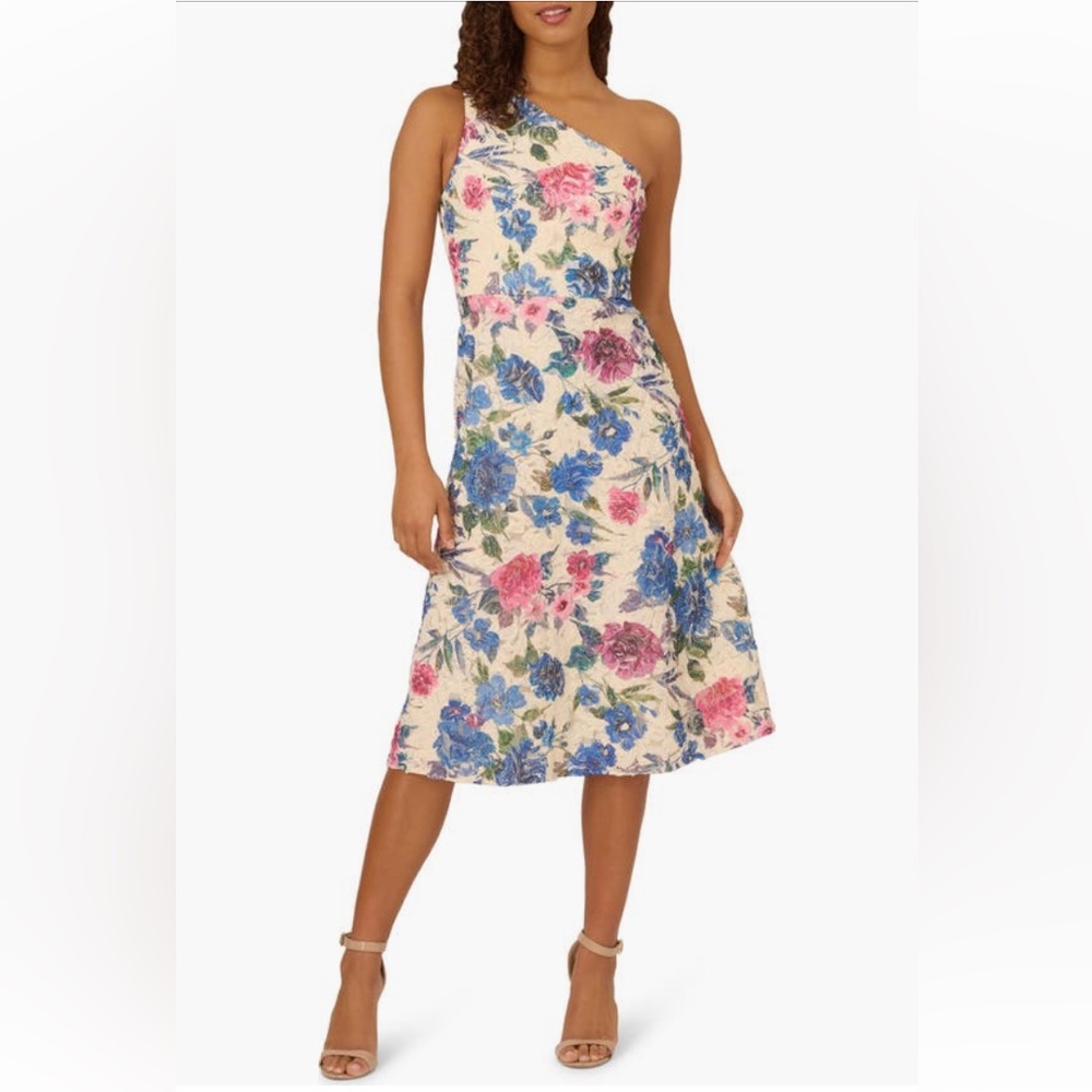 Adrianna Papell textured floral one shoulder  Dress sz 10 - Picture 10 of 10